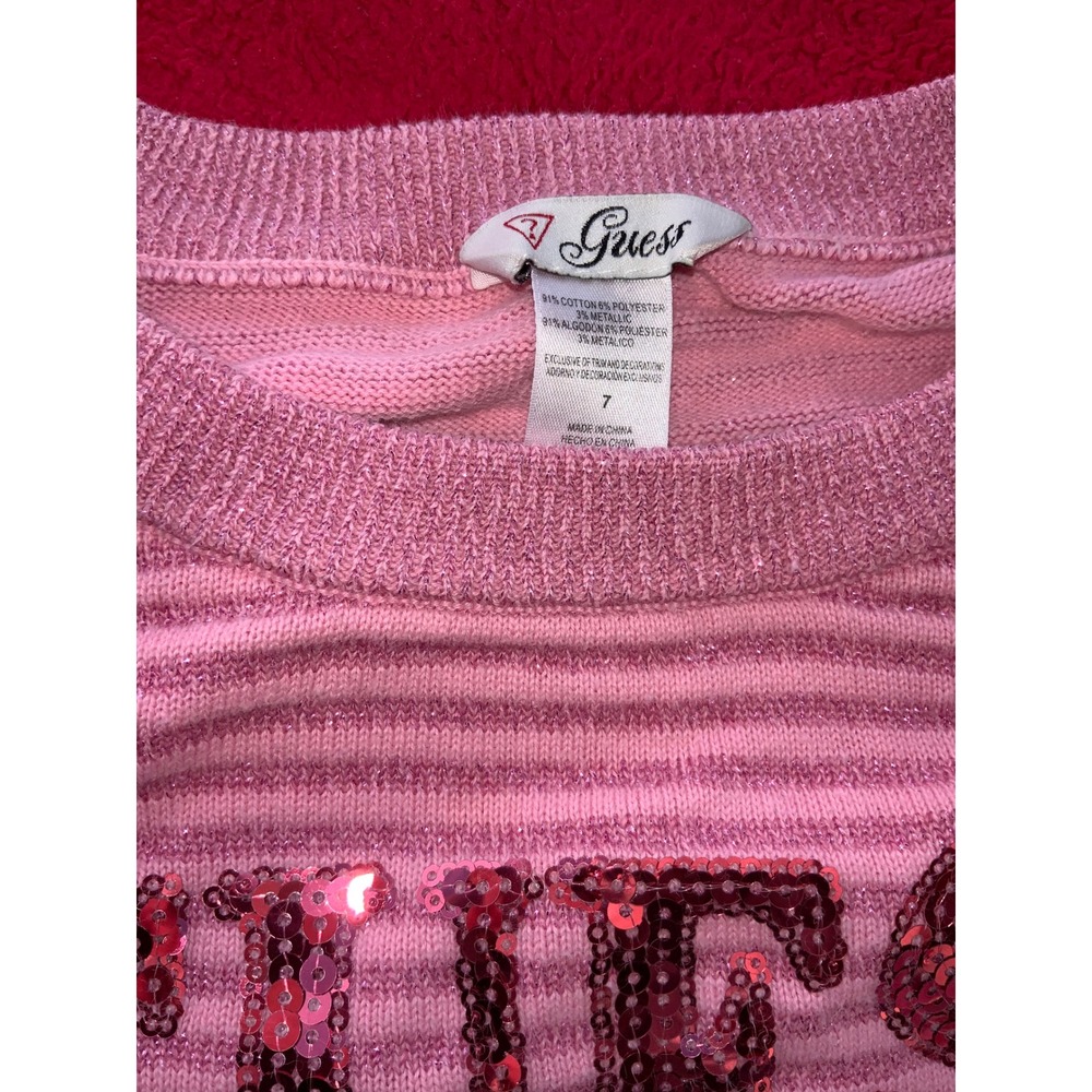 Guess Kids Pink Striped Sequin Logo Sweater Size‎ 7 & Two Long Sleeve Tops - Picture 3 of 12